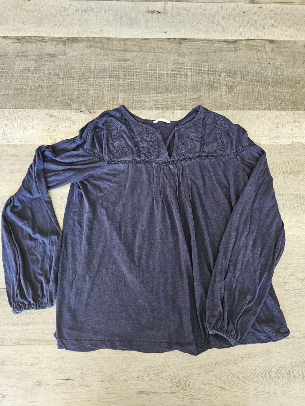Nordstrom Navy Blue Crochet Detail Blouse Size XL Career Casual Top Caslon Women